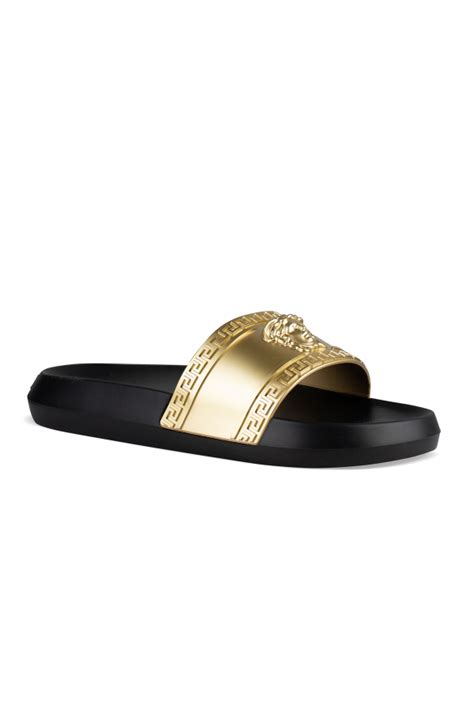 versace black and gold slides